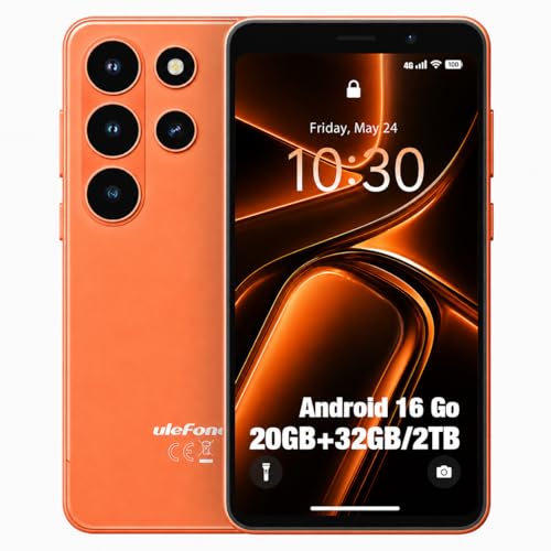 Ulefone Note 22 Unlocked Smartphone, Android 16 Go, 5.0-inch Compact Cell Phone, 20GB(3+17GB) RAM 32GB ROM, 2TB Expandable, Removable 3000mAh Battery, Dual SIM 4G, Face Unlock, Type-C (Cosmic Orange)