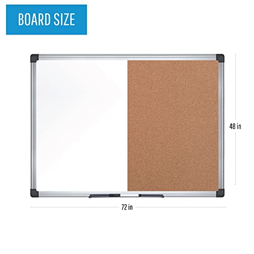 Mastervision Maya Combination Board, Dry Erase / Cork Bulletin Board, 48" X 72", Whiteboard / Cork Board With Aluminum Frame #TOP1