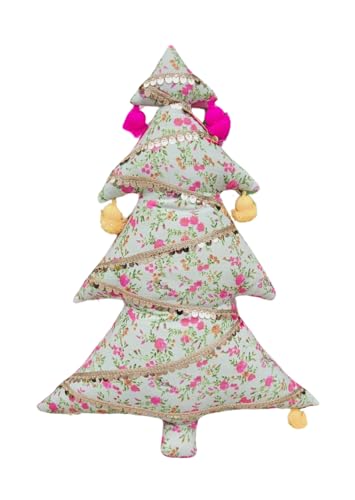 WWW.THROWPILLOW.IN Floral Print Christmas Tree Shaped Cushion Cover (16 inches)