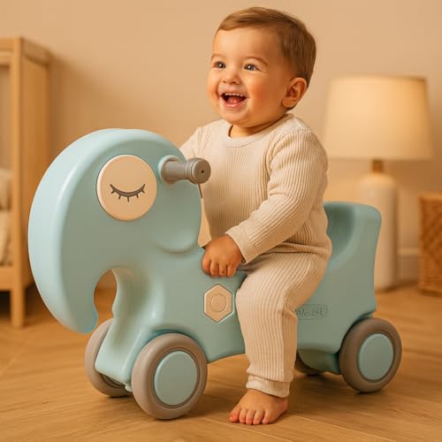 Image of PLAYGRO 3 in 1 Tusker Elephant Ride-On, Rocker Toy with Balancing Board for Kids, Toddler | Baby Rocker Ride-On Toys | Indoor /Outdoor Rider | Age-2+ Year (Blue)