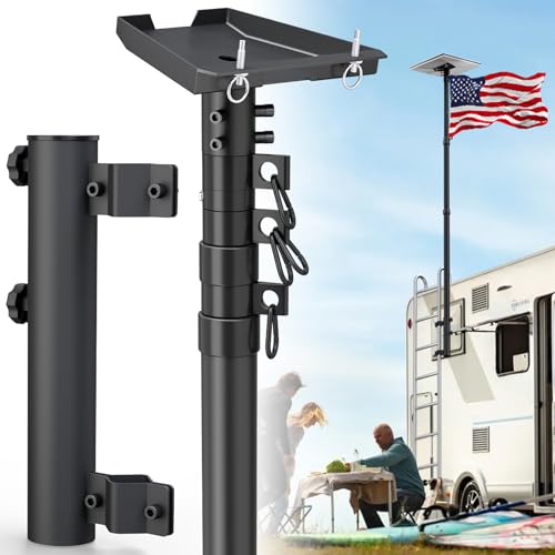 SCWN RV Flag Pole with Holder Starlink Gen 3 RV Ladder Mount Kit 10FT Flag Pole Mounting Kit Adjustable Heavy Duty Flagpole Stand Holder Portable & Perfect RV Ladder Flag Pole Kit