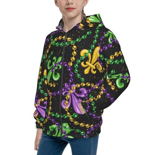 Mardi Gras6 Kids Pullover Hoodies Boys Zip Up Sweatshirts Girls Athletic Clothes with Pocket