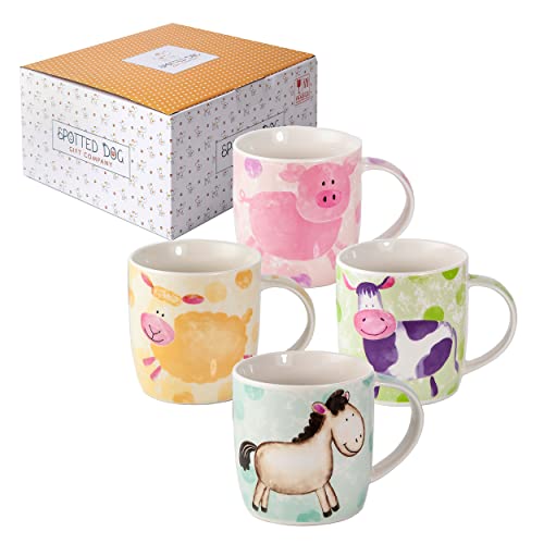 SPOTTED DOG GIFT COMPANY - Lot de 4 tasses à café/mugs en céramique - idée cadeau pour les amis des animaux - motifs cochon/mouton/vache/cheval