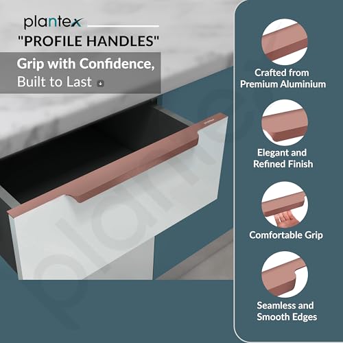 Image of Plantex Profile Handle for Kitchen Cabinet /22 Inch Aluminium Drawer Profile Handle /Wardrobe Pull Handle for Home /Office /Hotel - Pack of 2 (Rose Gold)