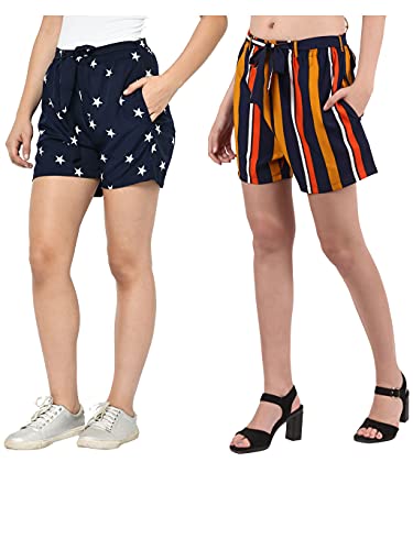 Image of My Swag Women's Striped Regular Fit Casual Daily Use Shorts with Pockets