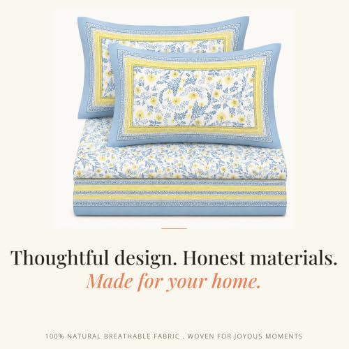 Image of Naksh Queen Size Bed Sheet Blue Floral Print 90 inch x 108 inch