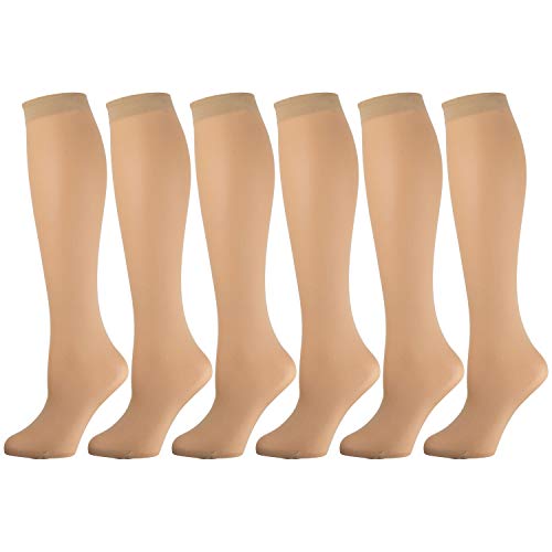 6 Pairs of Womens Opaque Stretchy Spandex Knee High Trouser Socks, Multipack (Beige, 9-11)