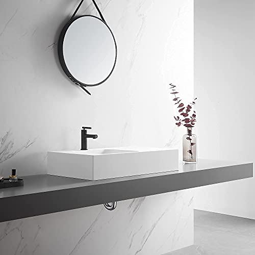 Serene Valley Bathroom Sink, Wall-Mount Or On Countertop, 32" With Square Sink And Flat Space, Single Faucet Hole, Solid Surface Material #TOP5