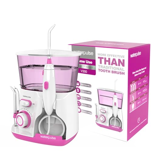 TZZT ウォーターフロス 口腔洗浄器 10 段階圧力調整 800ML 家族用 5 本ウォータージェットチップ付き 電動デンタルフロスピック 歯クリーニング (パープル)