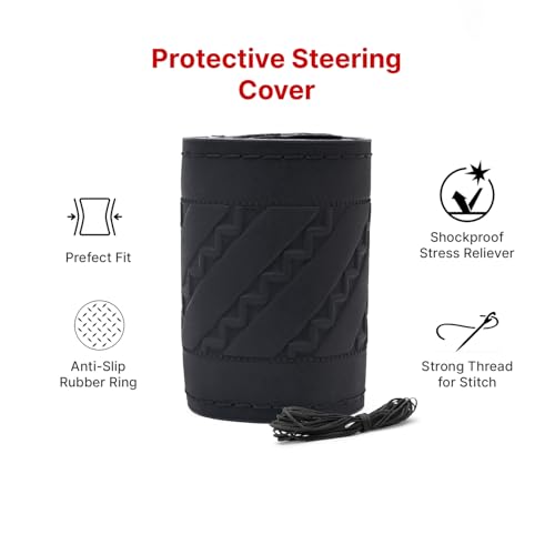 Image of Leather 25CM Universal Fit Car Steering Wheel Cover, Elastic Breathable and Odorless (Black-8)