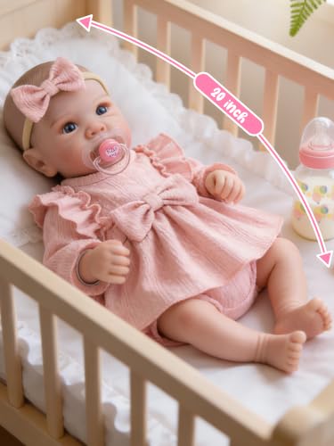 Image of EKOKIZ Realistic 20-Inch Reborn Baby Doll, Weighted Lifelike Newborn Girl with Soft Cloth Body and Feeding Set, Gift for Ages 3+