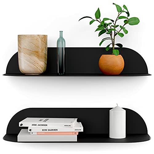 Blanck Floating Shelves, Set Of 2, Metal, Wall Mounted Shelves For Living Room, Bedroom, Bathroom, Office, Kitchen, 17”(L) X 6”(D) (Black) #TOP24