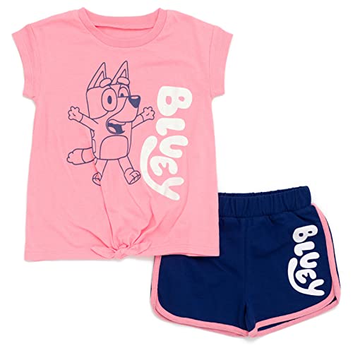 Bluey Toddler Girls T-Shirt and Dolphin Active French Terry Shorts Outfit Set Pink/Blue 5T