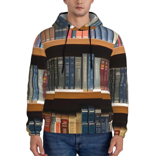 Library Bookshelf Men'S Casual Sweatshirt Hoodie, Long Sleeve Hooded Pullover With Pocket And Drawstring2