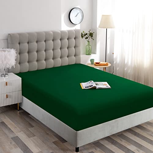 Image of Ghooss Full Size Fitted Sheet-Single Fitted Deep Pocket Sheet up to 14 Inch-Wrinkle-Fade-Stain Resistant-1 Pack(Forest Green,Full)