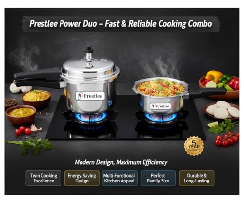 Image of Prestlee Aluminium 2, 3 Litres Pressure Cooker | Outer Lid | Faster & Healthy Cooking | Gas Stove Compatible | ISI Certified | 5 Years Manufacturer's Warranty | Silver