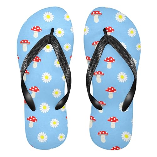 Daisies Mushroom Blue Flip Flops for Beach Thong Sandals Anti-slip Lightweight Shower Shoes for House Indoor Outdoor