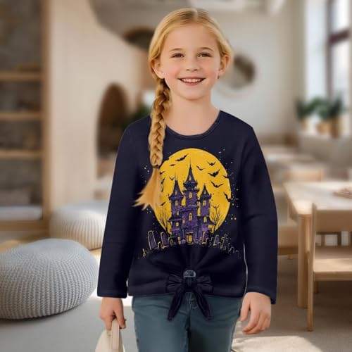 Soft Girls T-Shirt with Front Knot,Loose Stretch Teens Tees,Crew Neck Girls Long Sleeve Shirts4