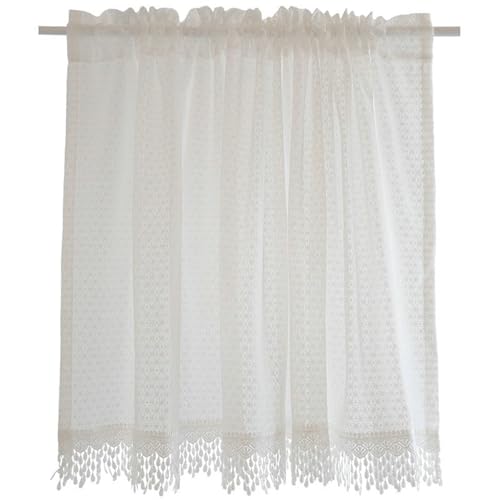 Visillo semitransparente de encaje blanco KnSam y cortina de tul floral de 80x130 cm 2