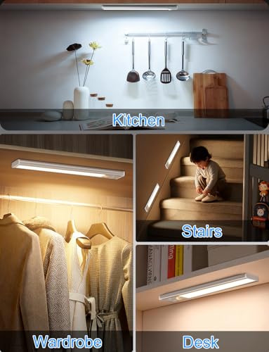 Image of 14in Under Cabinet Lighting with Charging Station, 3200mAh Rechargeable Motion Sensor Light Indoor, Magnetic Under Cabinet Lights for Kitchen, 3 Color Tempers Dimmable Closet Lights Wireless, 6-Pack