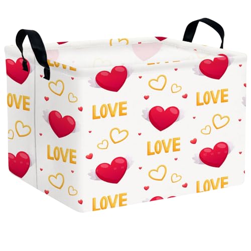 Image of Valentine's Day Basket Gift for Empty Cute Heart Large Storage Bin for Kid and Baby Room Decor (Love Wings Red Heart)