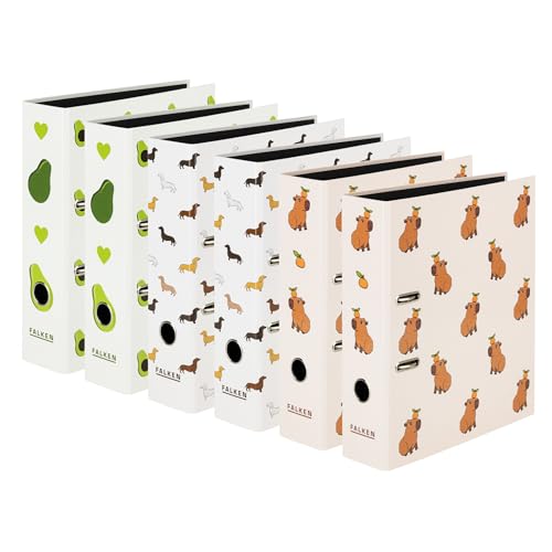 Original 6er Pack Falken Motiv-Ordner Social Media sortiert. Made in Germany. 8 cm breit DIN A4 schwarzer Innenspiegel Ringordner Aktenordner Briefordner Büroordner Plastikordner Motivordner