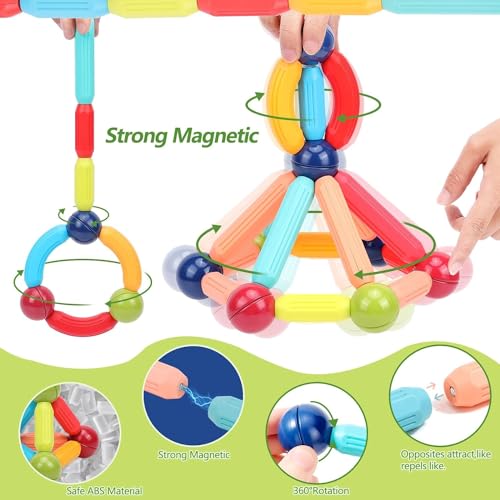 Image of PLUSPOINT Stick Blocks Building Magnetic Toy Bars with Storage Box Different Shape Educational Construction Set 3D Puzzle, Interlocking Creative Connecting Kit, STEM Toy for Boys and Girls 36 Pc (36)