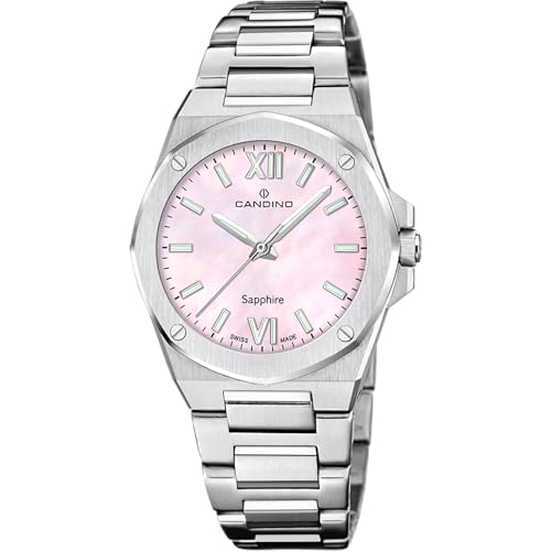 Candino Damenuhr C4775/7 Lady Elegance, Gehäuse aus Edelstahl 316L, silberfarben, Armband aus Edelstahl 316L, silberfarben, Rosa, Mediano
