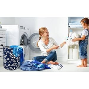 Round spacecraft pattern laundry hamper storage basket organizer hamper storage bins for clothes toys box nursery hamper gift basket with handles  urban country home decor
