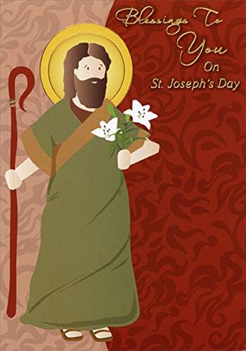 Designer Greetings Joseph Holding White Lillies and Walking Stick Religious St. Joseph's Day Card