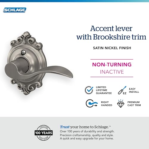 Image of Schlage Accent Lever with Brookshire Trim Non-Turning Lock in Satin Nickel - Right Handed - F170 ACC 619 BRK RH