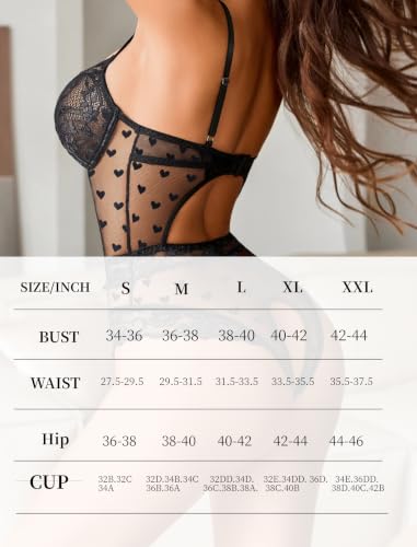 Image of Avidlove Women Sexy Lingerie Sheer Lace Bodysuit V Neck Teddy Lingerie One Piece Mini Babydoll