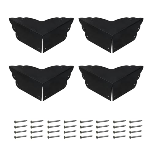 Image of Mcredy Table Corner Protectors, Black Box Corners Decorative, 4Pcs | Vintage Appearance, Rust-Proof Metal, Easy to Install with Screws, Ideal for Safeguarding Box, Table or Cabinet Corners