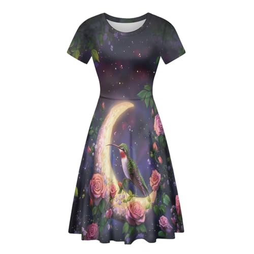 Image of HUGS IDEA Womens Puffy Swing Midi Dress Round Neck Short Sleeve Party A-Line Dresses