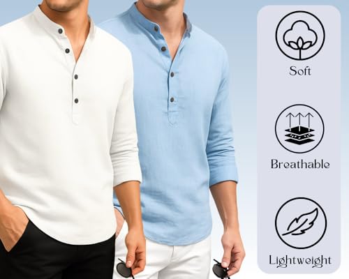 Image of DEELMO Combo of Men's Cotton Blend Solid Regular Fit Full Sleeve Short Kurta | Men's Trendy Short Kurta Pack of 2