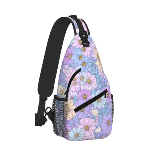 Image of SUPLUCHOM Sling Bag Daisy Flower Pastel Color Hiking Daypack Crossbody Shoulder Backpack Travel Chest Pack for Men Women
