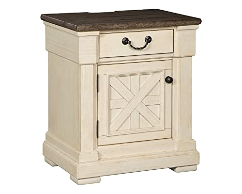 Signature Design by Ashley Bolanburg Farmhouse 1 Drawer Nightstand with Outlets & USB Charging Ports, Antique White
