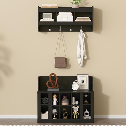 Merax Storage Bench with Shelves and 4 Hooks, Entryway Hall