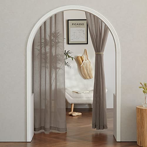 NICETOWN Linen Sheer Curtains 96 inches Long, (Burlap) Grommet Semi Sheer Flax Textued Vertical Drapes Privacy with Light Filtering for Living Room/Farm House, W52 x L96, 1 Pair