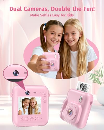 Instant Camera, Dual-Lens Kids Camera Instant Print for Boys Girls Christmas Birthday Gifts, 1080P Digital Cameras for Kids Teens with Print Paper, 32GB Card, Toddle Toy for Age 4-12 Years(Pink) - Image 4