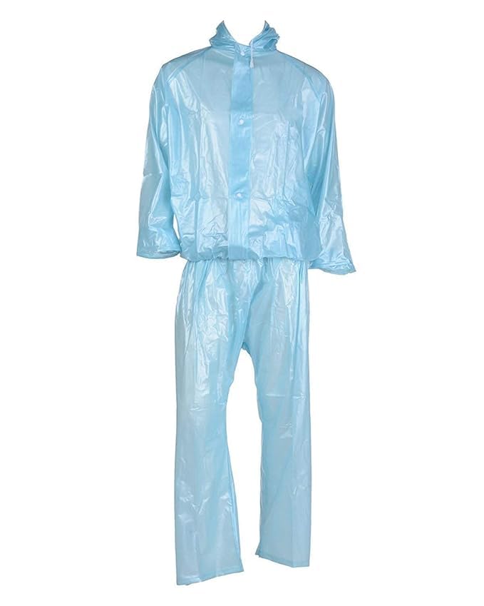Men's PVC Waterproof Rainsuit with Hoods and Side Pocket, 100% Waterproof Portable Rainwear (Blue)