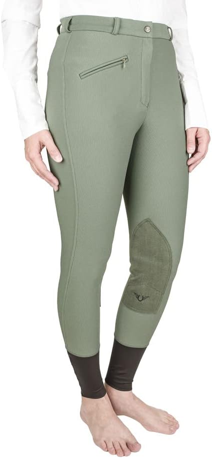 TuffRider Ladies Ribb Knee Patch Breeches- Duck Green- 36