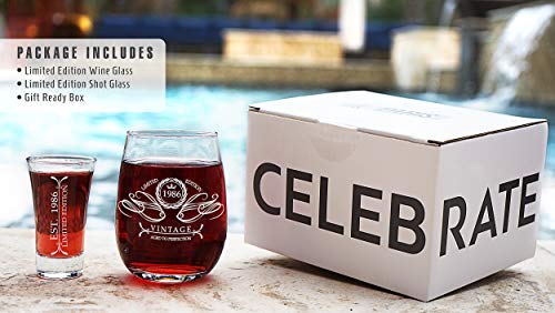1986 36Th Birthday Gifts For Women & Men 13 Oz Wine Glass + 2 Oz Shot Glass, 36Th Birthday Decorations For Women, Funny Present Ideas For Her, Wife, Mom, Coworker, Best Friend, Anniversary Presents #TOP1