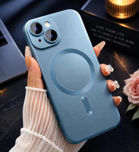 Image of MagPro Metallic Finish Case for Apple iPhone 15 | MagSafe Compatible Magnetic Cover, Matte Luxury Metallic Luster, Shockproof TPU, Camera Lens Guard, Wireless Charging Compatible | Blue