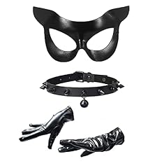 Cat Mask +Studded Rivet Necklace+glove