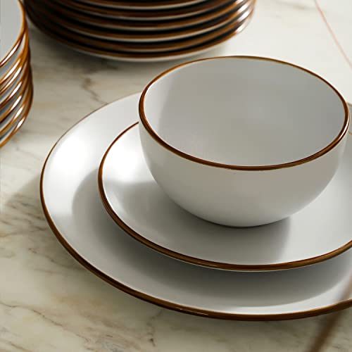 Image of Stone Lain Brasa Stoneware 32 Piece Modern Dinnerware Set, Plates and Bowls, Service for 8, White, Microwave & Dishwasher Safe