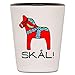 Sweden Shot Glass - Swedish Dala Horse - Ceramic Akvavit Novelty with Dalahast Skål Design - Sverige Dalarna Folk Art - Scandinavian Heritage Pride Drinking Gift - Nordic Viking Accessories (1)