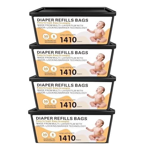 Image of Diaper Pail Easy Roll Refill Bags, Compatible with Genie Easy Roll Signature and Platinum Pails, Each 30 Bags Holds Up to 1410 Newborn Diapers, 7-Layer Odor-Barrier Technology, 4 Pack (120 Bags)
