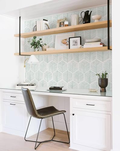 Image of MelunMer Geometric Peel and Stick Wallpaper Boho Green White 17.3''x78.8''