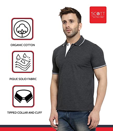 Image of Scott International Men's Organic Cotton Regular Fit Polo T-Shirt (Charcoal with White, XL)